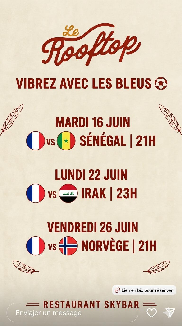 programme en image du restaurant le Rooftop